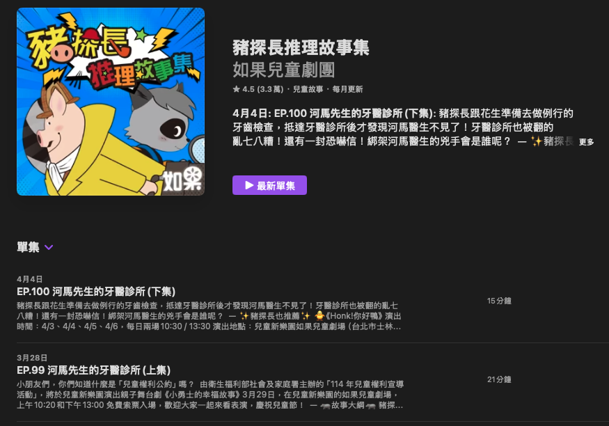 [親子育兒] 兒童故事Podcast推薦其三：「豬探長推理故事集」